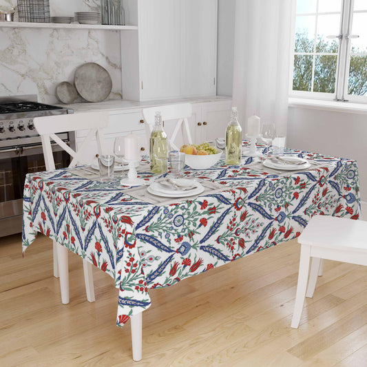 Red Tulips Floral Flowers Spring Botanical Ottoman Turkish Tablecloth, Modern Dining Accent Table Cover, Modern Kitchen Home Decor