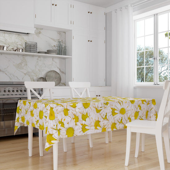Yellow Daisy Floral Flowers Botanical Summer Tablecloth, Modern Dining Accent Table Cover, Modern Kitchen Home Decor