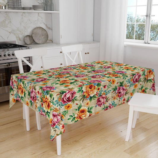 Colorful Summer Roses Floral Flowers Botanical Tablecloth, Modern Dining Accent Table Cover, Modern Kitchen Home Decor
