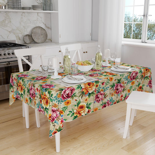 Colorful Summer Roses Floral Flowers Botanical Tablecloth, Modern Dining Accent Table Cover, Modern Kitchen Home Decor