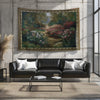 Vintage French Garden Botanical Tapestry Verdure Wall Hanging with Château Garden, Moody Dark Cottagecore Decor for Bedroom and Living Room