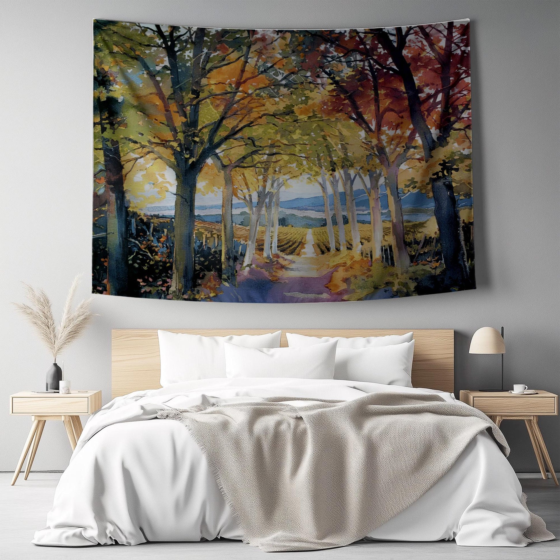 Autumn Forest Tapestry - Large Mountain Wall Hanging, Living Room Decor, Tree Landscape Scene, Nature Photo Wall Art
