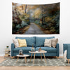 Watercolor Forest Tapestry Wall Hanging, Woodland Path Tree Art, Cozy Fall Living Room Decor, Seasonal Nature Wall Accent