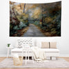 Watercolor Forest Tapestry Wall Hanging, Woodland Path Tree Art, Cozy Fall Living Room Decor, Seasonal Nature Wall Accent