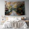Watercolor Forest Tapestry Wall Hanging, Woodland Path Tree Art, Cozy Fall Living Room Decor, Seasonal Nature Wall Accent