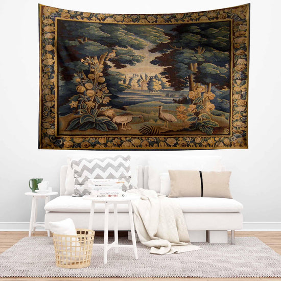 French Wall Tapestry Vintage Royal Garden Verdure, Dark Cottagecore Bedroom Decoration, Boho Wall Hanging
