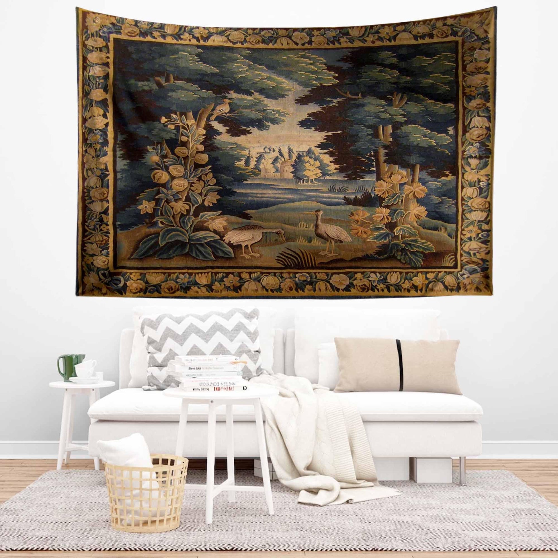 French Wall Tapestry Vintage Royal Garden Verdure, Dark Cottagecore Bedroom Decoration, Boho Wall Hanging