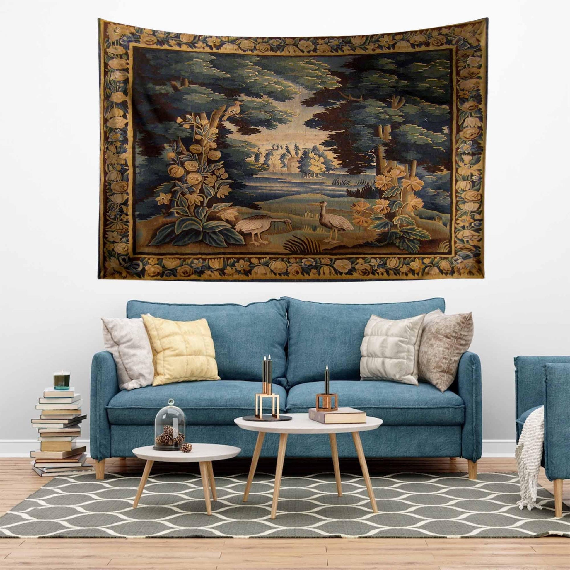 French Wall Tapestry Vintage Royal Garden Verdure, Dark Cottagecore Bedroom Decoration, Boho Wall Hanging