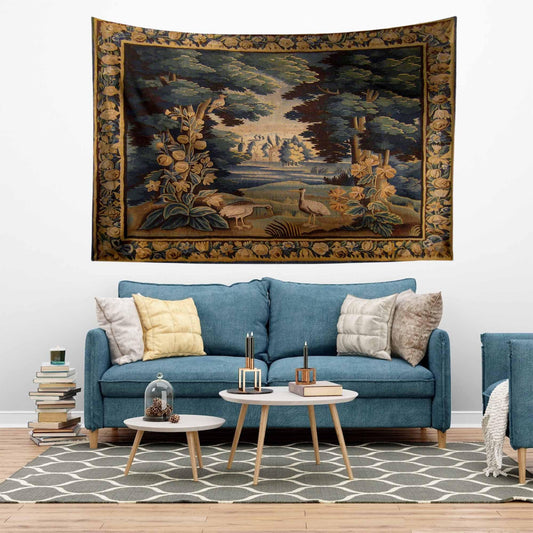 French Wall Tapestry Vintage Royal Garden Verdure, Dark Cottagecore Bedroom Decoration, Boho Wall Hanging