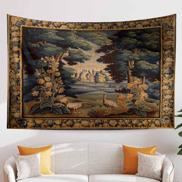 French Wall Tapestry Vintage Royal Garden Verdure, Dark Cottagecore Bedroom Decoration, Boho Wall Hanging