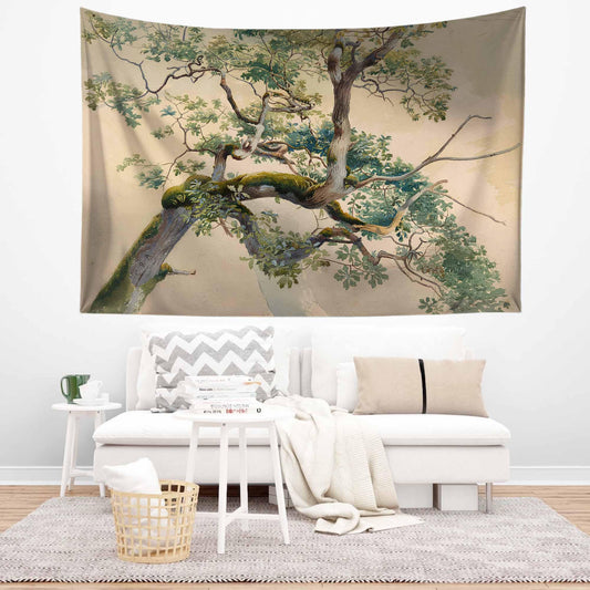 Tree Brunchs wall hanging, 19th century watercolor art, Nature tapestry, Large wall decor,Vintage Tree Tapestry, Retro Nature Wall Art