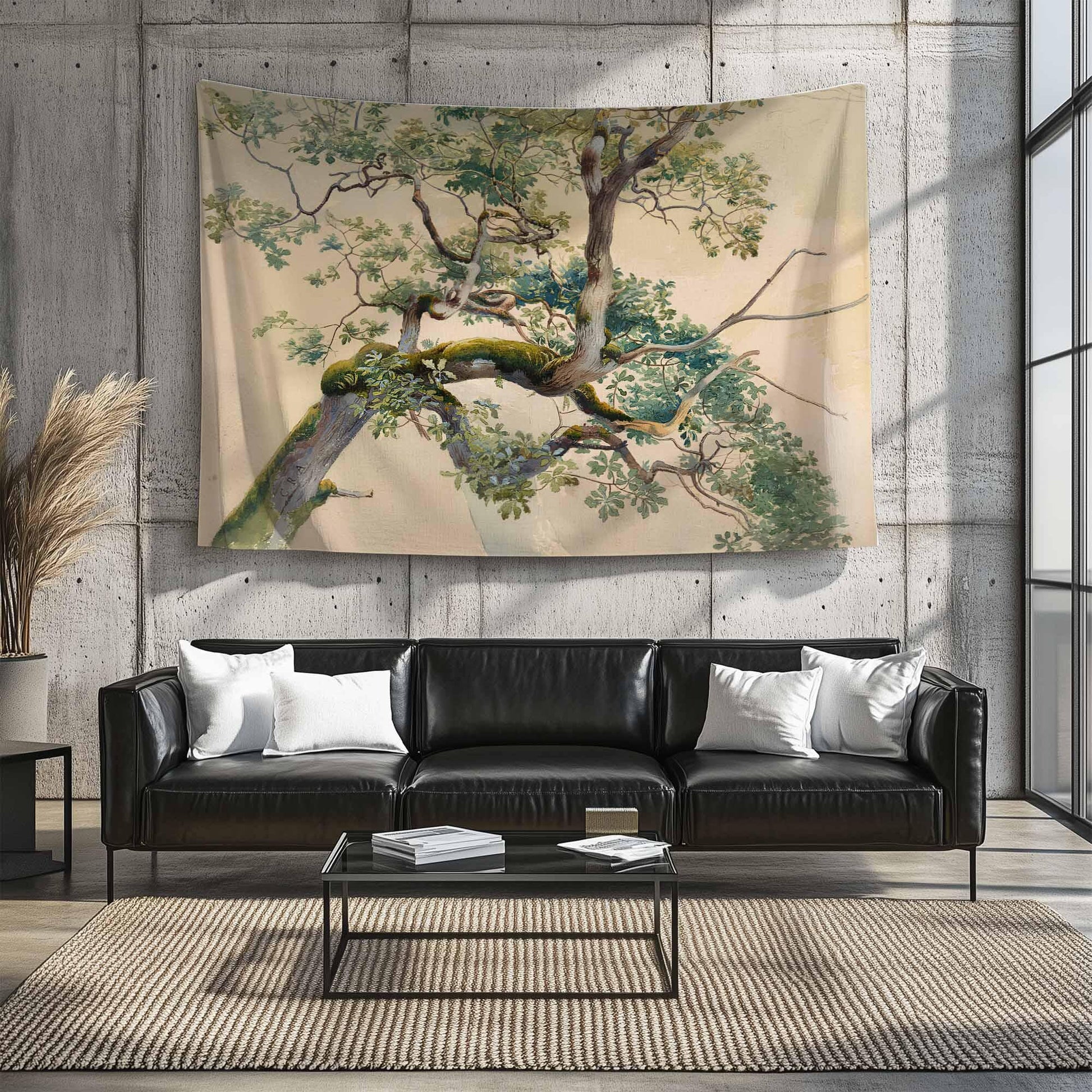 Tree Brunchs wall hanging, 19th century watercolor art, Nature tapestry, Large wall decor,Vintage Tree Tapestry, Retro Nature Wall Art