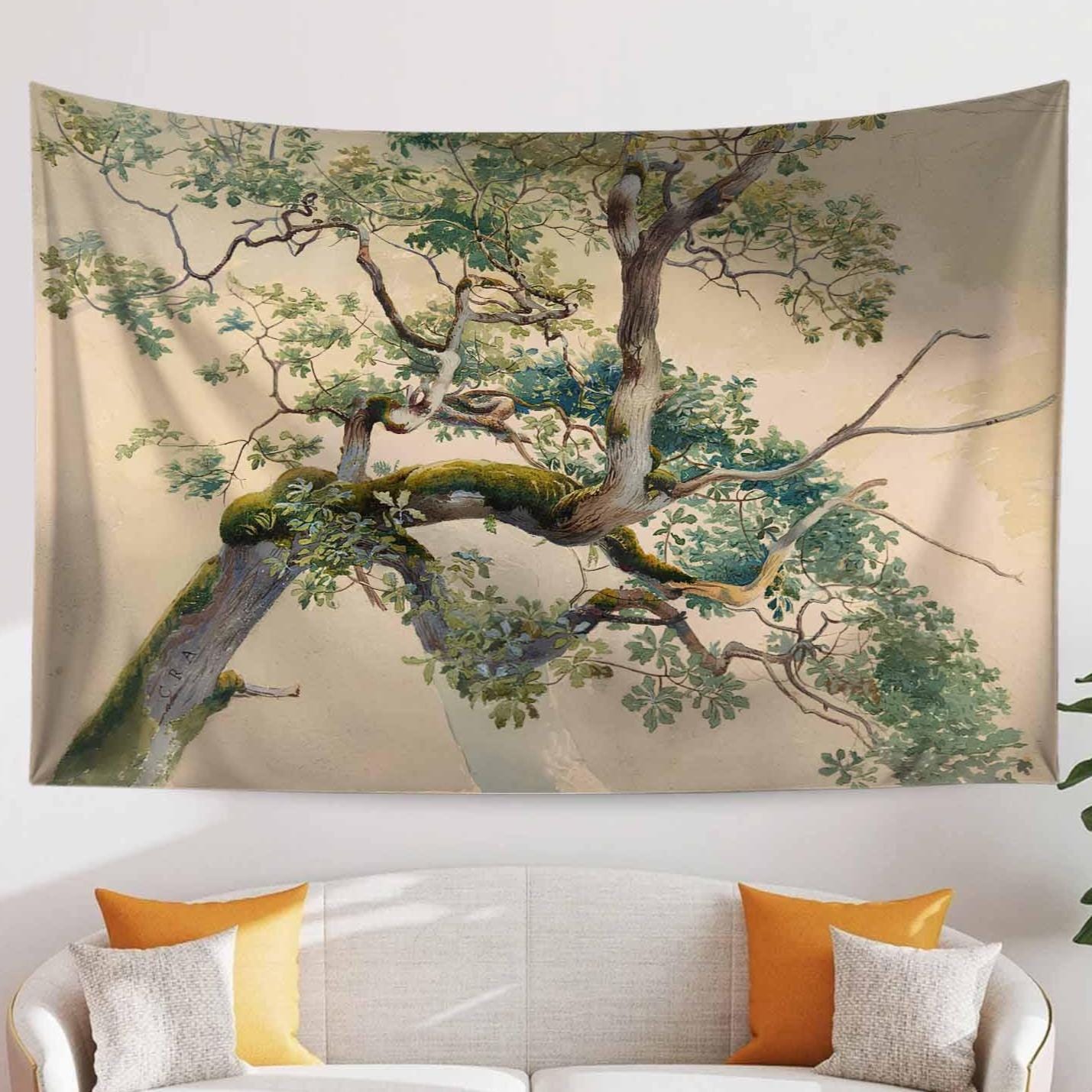 Tree Brunchs wall hanging, 19th century watercolor art, Nature tapestry, Large wall decor,Vintage Tree Tapestry, Retro Nature Wall Art