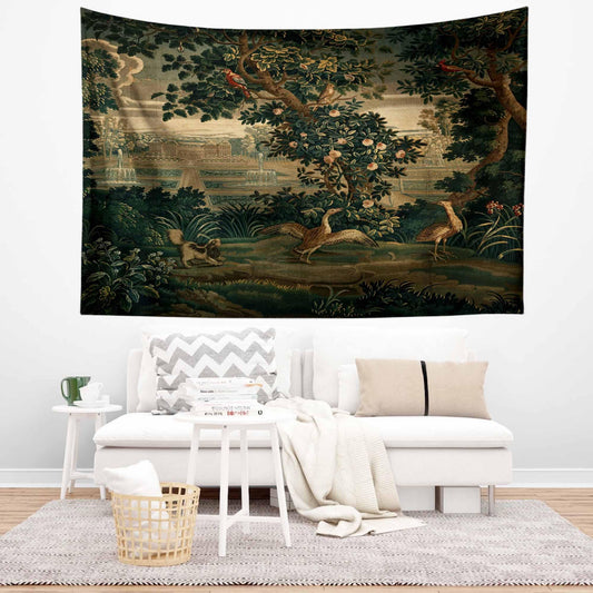 French Château Tapestry Wall Art Vintage Garden Decor Dark Cottagecore Bedroom Hanging