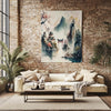 Japanese Watercolor Landscape Tapestry – Tranquil Mountain Forest Historic Houses Wall Art for Serene Home Decor