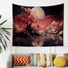 Japanese Art Landscape Tapestry, Nature Tapestry Wall Hanging, Moon Tapestry, Mountain Forest Landscape Tapestries for Living Room Decor