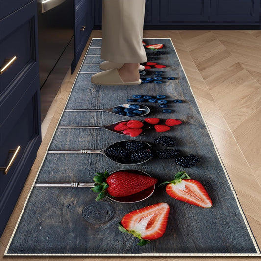Fruits Theme Non-Slip Kitchen Runner Rug - Washable Floor Mat, Modern Home Decor Kitchen Mat, Durable Anti-Fatigue Mat
