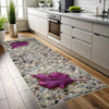 Purple Leaf Kitchen Runner Rug - Non-Slip, Washable Floor Mat for Kitchen & Home Decor, Modern Stone Wash Design