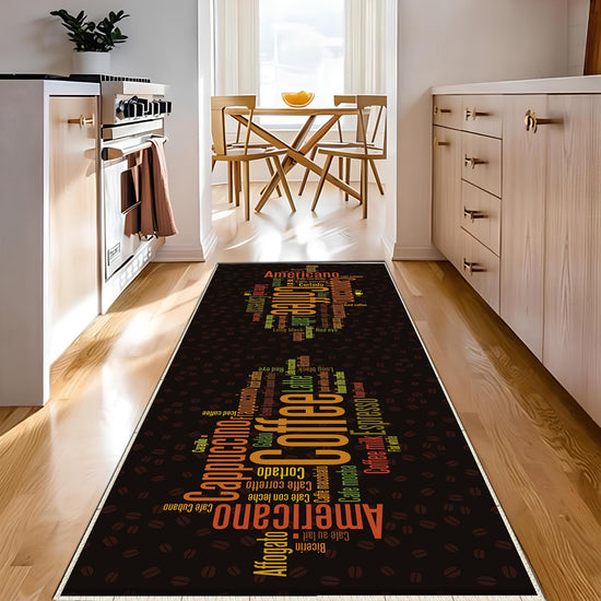 Coffee Theme Non-Slip Kitchen Runner Rug, Washable Modern Kitchen Mat, Home Decor Floor Mat for Cooking & Dining Areas