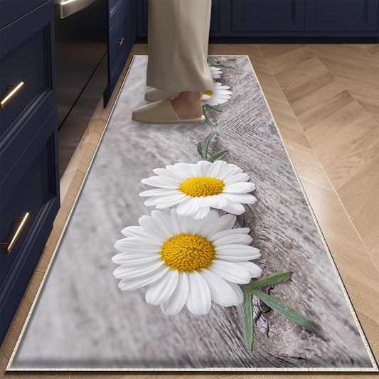 Daisy Floral Flowers Kitchen Runner Rug Non-Slip Washable Floor Mat Modern Floral Design Home Decor Kitchen Mat