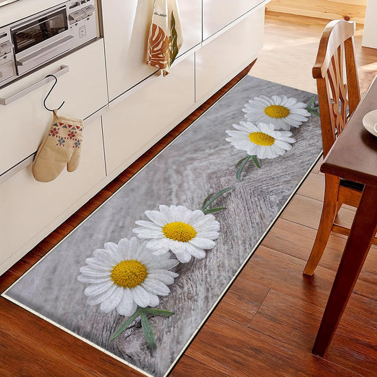 Daisy Floral Flowers Kitchen Runner Rug Non-Slip Washable Floor Mat Modern Floral Design Home Decor Kitchen Mat