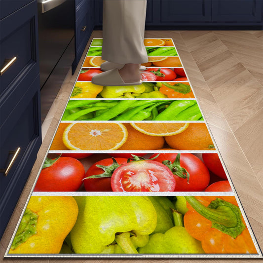 Vegetables Fruits Colorful Kitchen Runner Rug Non-Slip Washable Floor Mat, Modern Home Decor Kitchen Mat, Soft Durable Kitchen Carpet