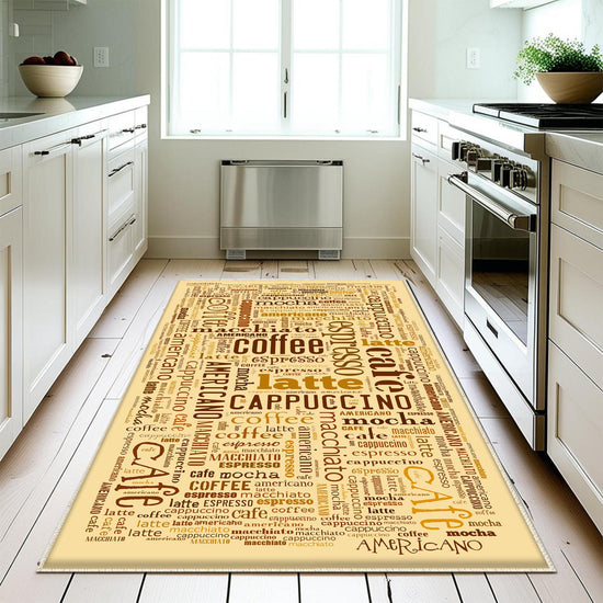 Coffee Cafe Kitchen Runner Rug - Washable Non-Slip Floor Mat, Durable Modern Kitchen Decor for Cooking & Baking Areas