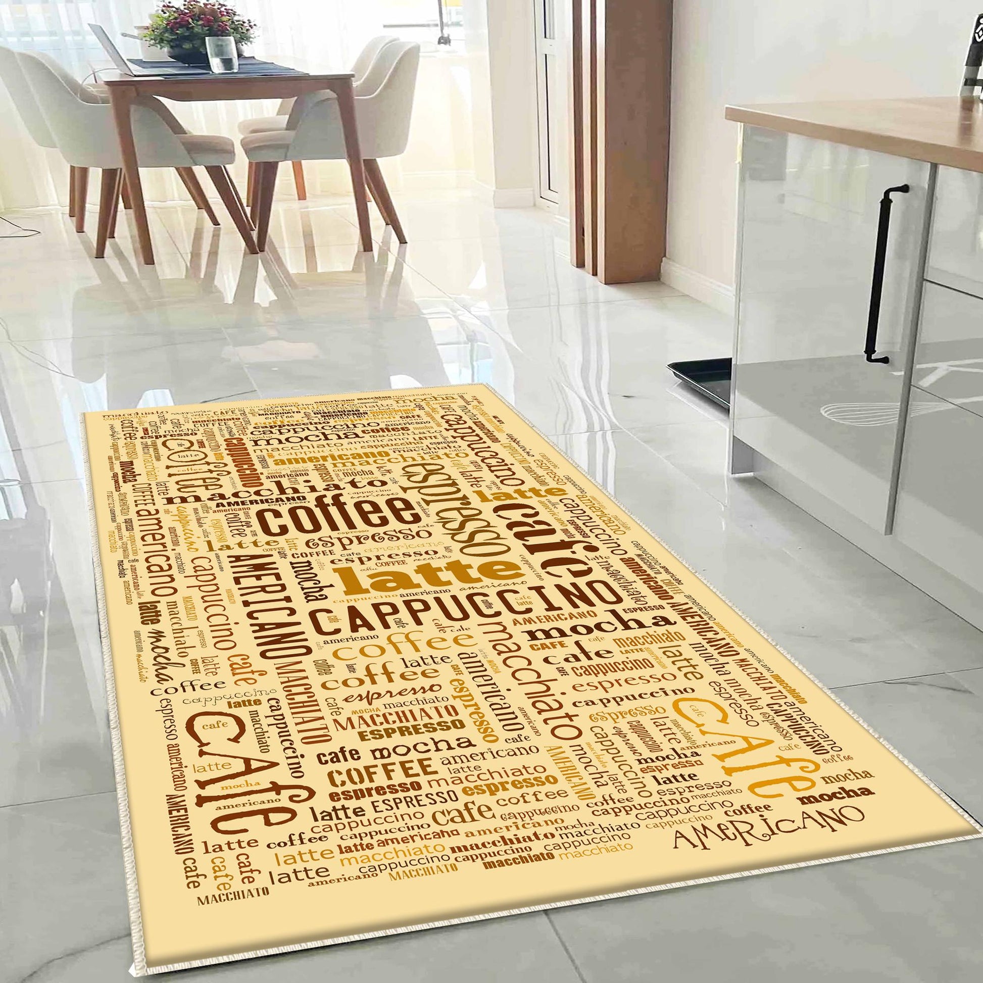 Coffee Cafe Kitchen Runner Rug - Washable Non-Slip Floor Mat, Durable Modern Kitchen Decor for Cooking & Baking Areas