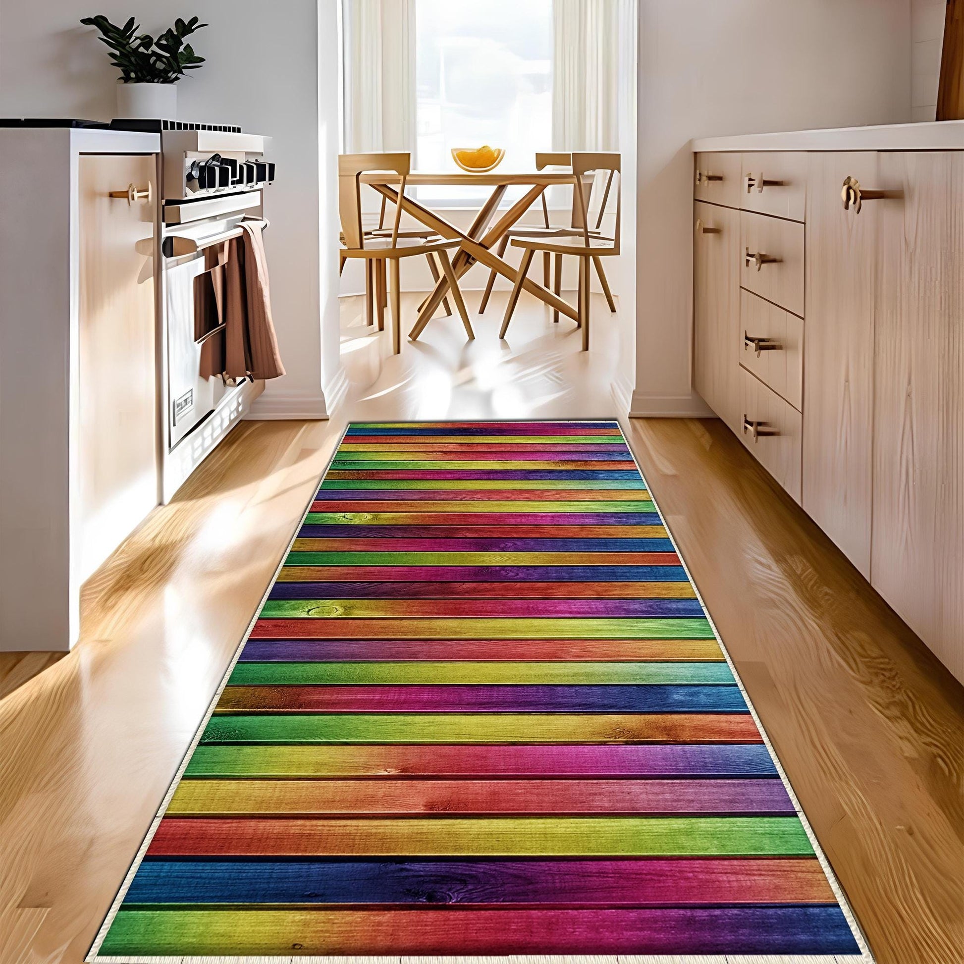 Colorful Wood Theme Non-Slip Kitchen Runner Rug - Washable Floor Mat, Modern Home Decor Kitchen Rug