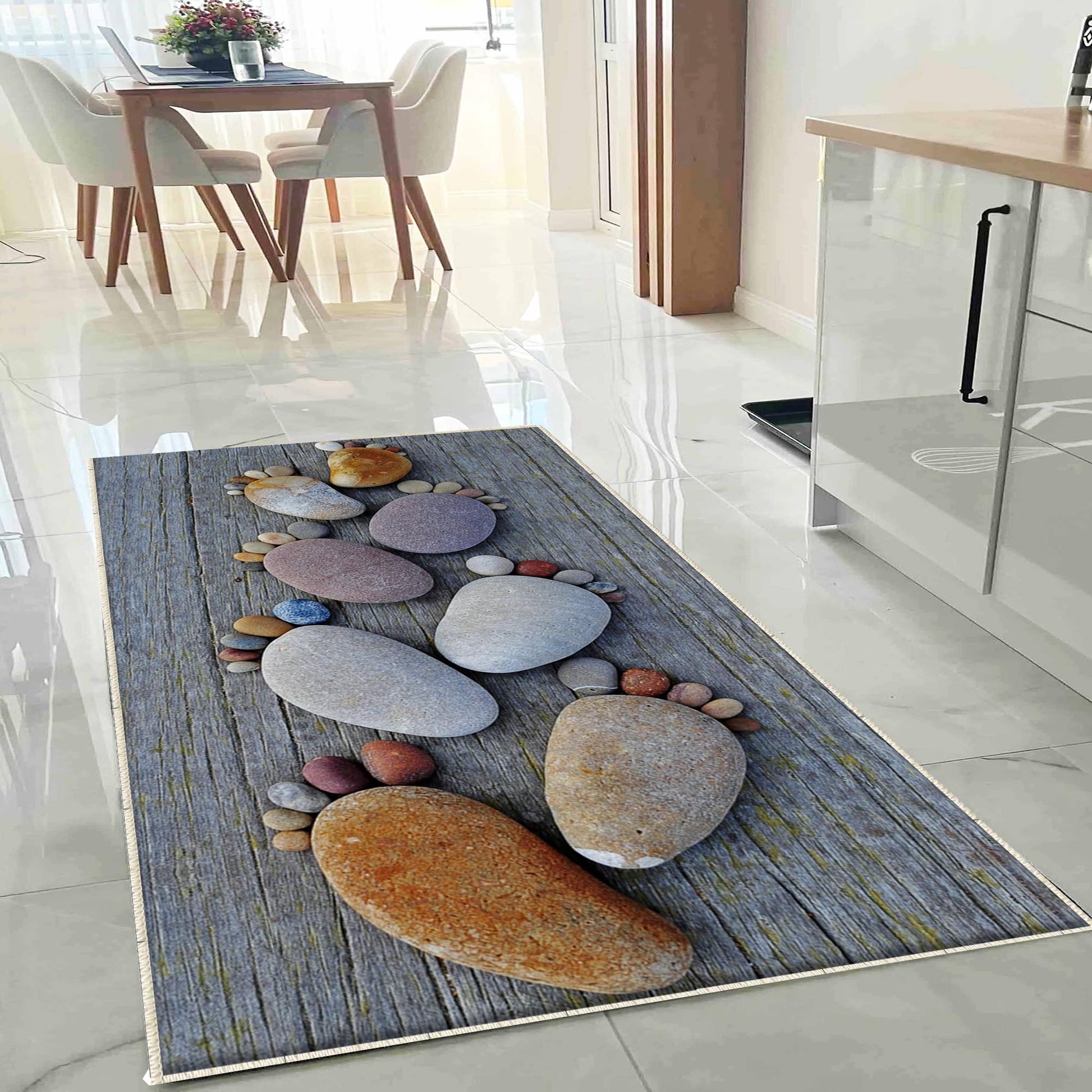 Gray Spa Stones Washable Non-Slip Kitchen Runner Rug – Modern Home Decor Floor Mat for Kitchen Safety & Style