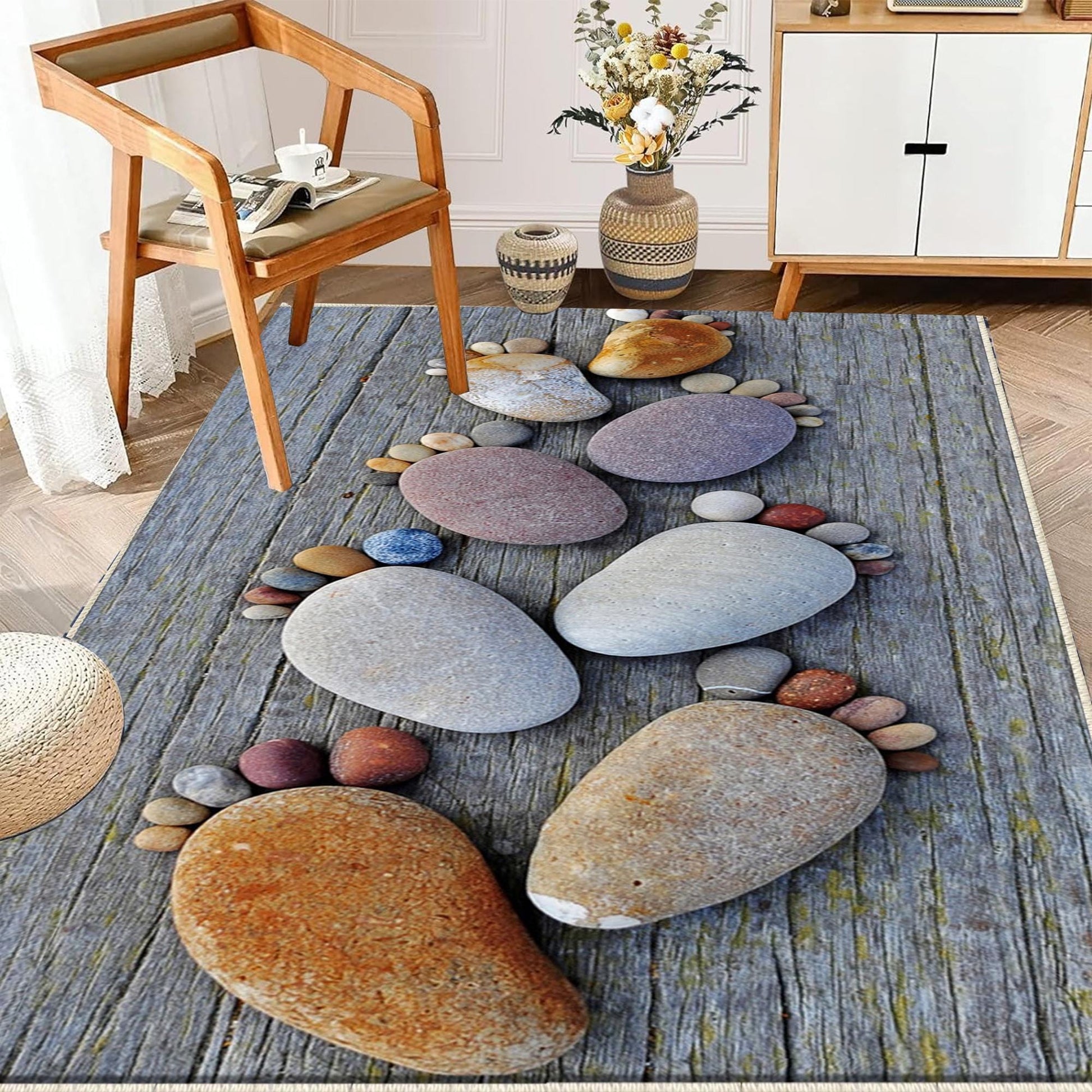 Gray Spa Stones Washable Non-Slip Kitchen Runner Rug – Modern Home Decor Floor Mat for Kitchen Safety & Style