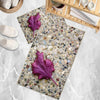 Stone Purple Leaf Bathroom Rug - Floral Non Slip Bath Mat, Quick Dry Washable Toilet Mat, Soft Modern Bathroom Decor