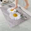 Daisy Flowers Gray Bathroom Rug - Floral Non Slip Bath Mat, Quick Dry Washable Toilet Mat, Soft Modern Bathroom Decor