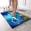 Blue Dolphins Bathroom Rug - Under Sea Non Slip Bath Mat, Quick Dry Washable Toilet Mat, Soft Modern Bathroom Decor