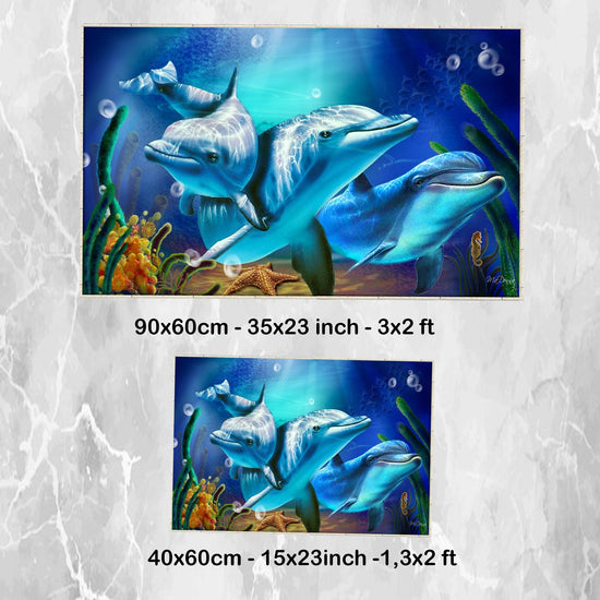 Blue Dolphins Bathroom Rug - Under Sea Non Slip Bath Mat, Quick Dry Washable Toilet Mat, Soft Modern Bathroom Decor