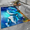 Blue Dolphins Bathroom Rug - Under Sea Non Slip Bath Mat, Quick Dry Washable Toilet Mat, Soft Modern Bathroom Decor