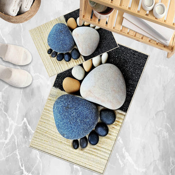 Blue Black Foot Stones Bathroom Rug - Non Slip Bath Mat, Quick Dry Washable Toilet Mat, Soft Modern Bathroom Decor