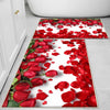 Red Roses Leaves Floral Flowers Bathroom Rug - Non Slip Bath Mat, Quick Dry Washable Toilet Mat, Soft Modern Bathroom Decor