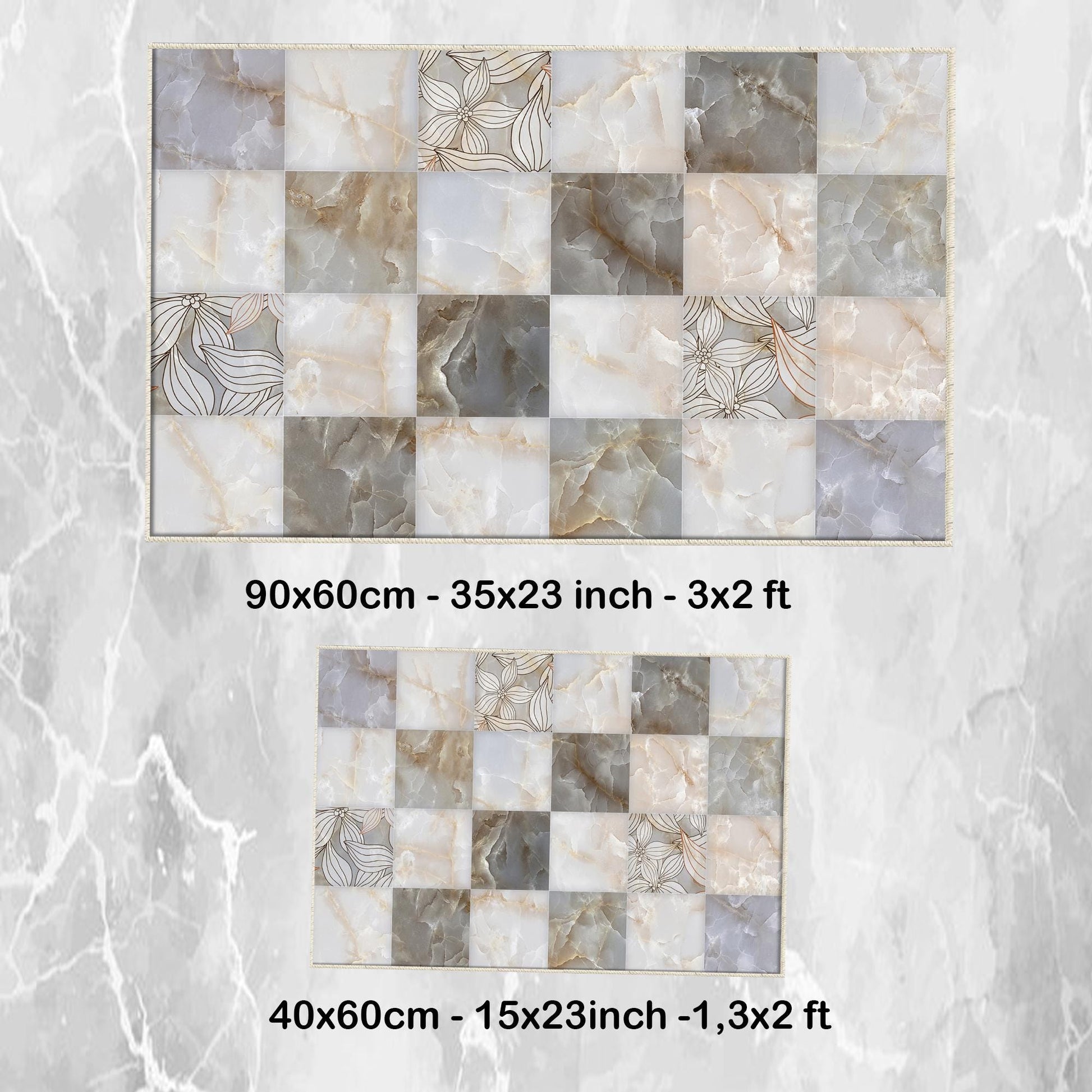 Gray Marble Stones Tiles Bathroom Rug - Non Slip Bath Mat, Quick Dry Washable Toilet Mat, Soft Modern Bathroom Decor