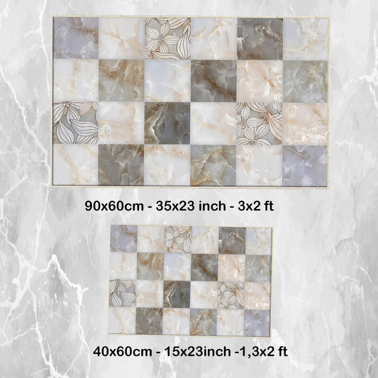 Gray Marble Stones Tiles Bathroom Rug - Non Slip Bath Mat, Quick Dry Washable Toilet Mat, Soft Modern Bathroom Decor