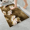 Wood on White Flowers Branch Bathroom Rug - Floral Non Slip Bath Mat, Quick Dry Washable Toilet Mat, Soft Modern Bathroom Decor