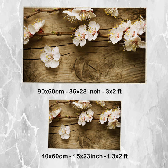 Wood on White Flowers Branch Bathroom Rug - Floral Non Slip Bath Mat, Quick Dry Washable Toilet Mat, Soft Modern Bathroom Decor