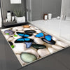 Black White Pebble Stones Blue Butterfly Bathroom Rug - Floral Non Slip Bath Mat, Quick Dry Washable Toilet Mat, Soft Modern Bathroom Decor