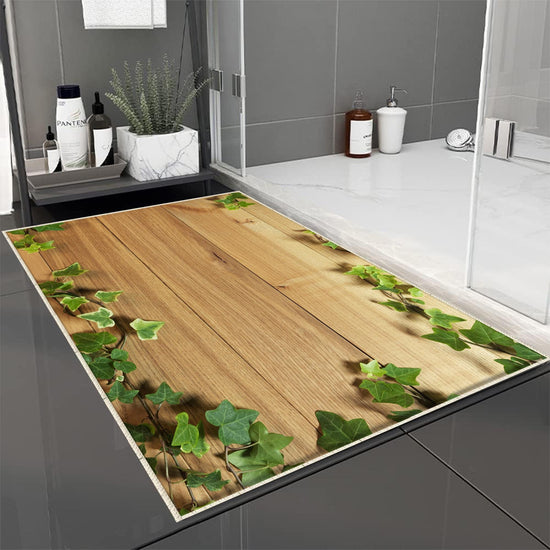 Wood on Green ivy leaves Bathroom Rug - Floral Non Slip Bath Mat, Quick Dry Washable Toilet Mat, Soft Modern Bathroom Decor