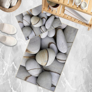 Gray Pebble Stones Bathroom Rug - Modern Non Slip Bath Mat, Quick Dry Washable Toilet Mat, Soft Modern Bathroom Decor
