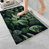Green Tropical Leaves Floral Bathroom Rug - Modern Non Slip Bath Mat, Quick Dry Washable Toilet Mat, Soft Modern Bathroom Decor