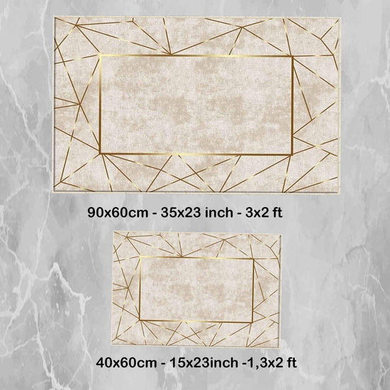 Gold Border Lines Bathroom Rug - Geometric Non Slip Bath Mat, Quick Dry Washable Toilet Mat, Soft Modern Floral Bathroom Decor