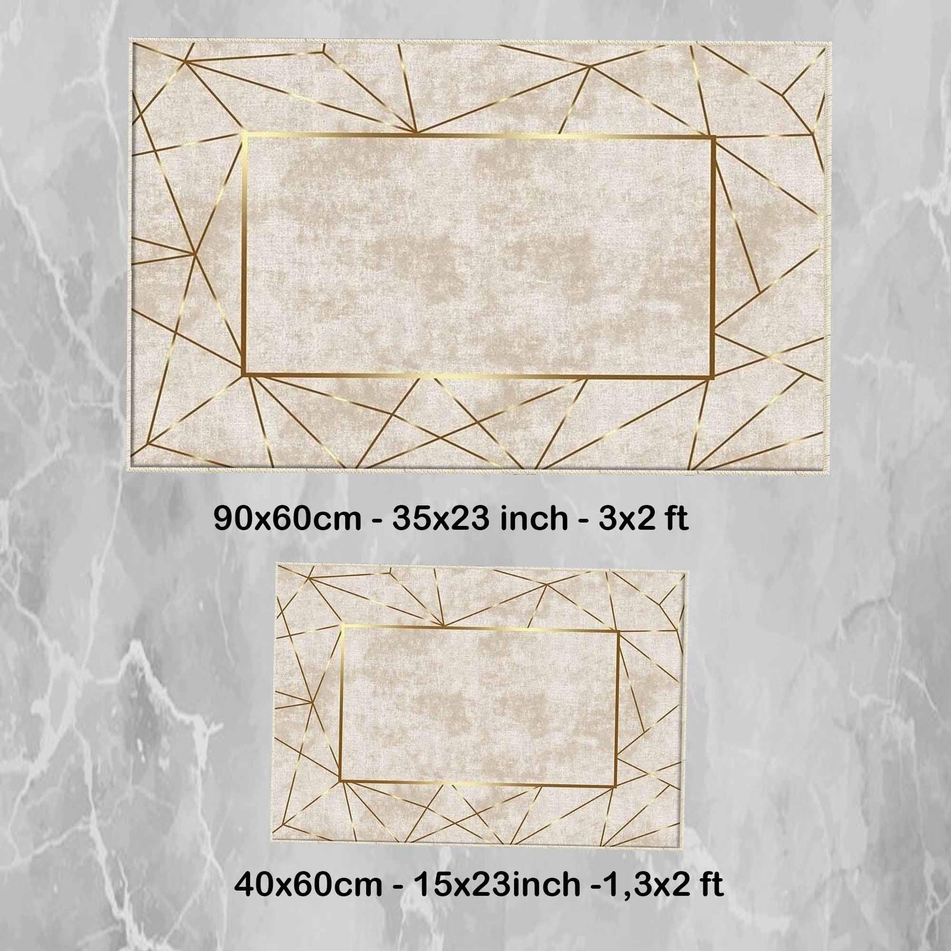 Gold Border Lines Bathroom Rug - Geometric Non Slip Bath Mat, Quick Dry Washable Toilet Mat, Soft Modern Floral Bathroom Decor