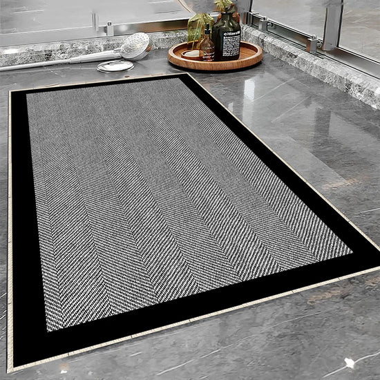 Black Border White Lines Bathroom Rug - Geometric Non Slip Bath Mat, Quick Dry Washable Toilet Mat, Soft Modern Floral Bathroom Decor