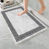 Gray White Black Greek Key Bathroom Rug - Geometric Non Slip Bath Mat, Quick Dry Washable Toilet Mat, Soft Modern Floral Bathroom Decor